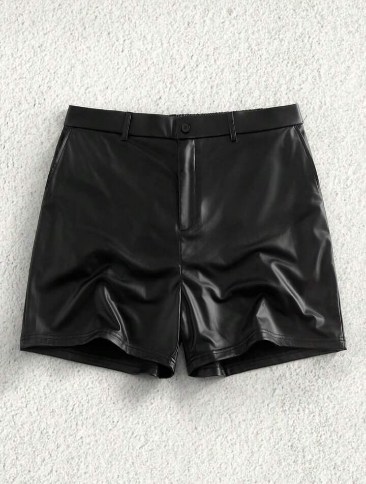 Men's Casual Fashion Street PU Leather Shorts, Summer Black Leather Short Men Black Short